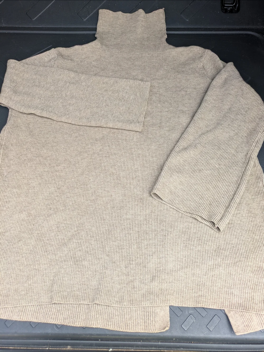 ALO Yoga Asymmetrical Taupe Ribbed Turtleneck Sweater Side Button
